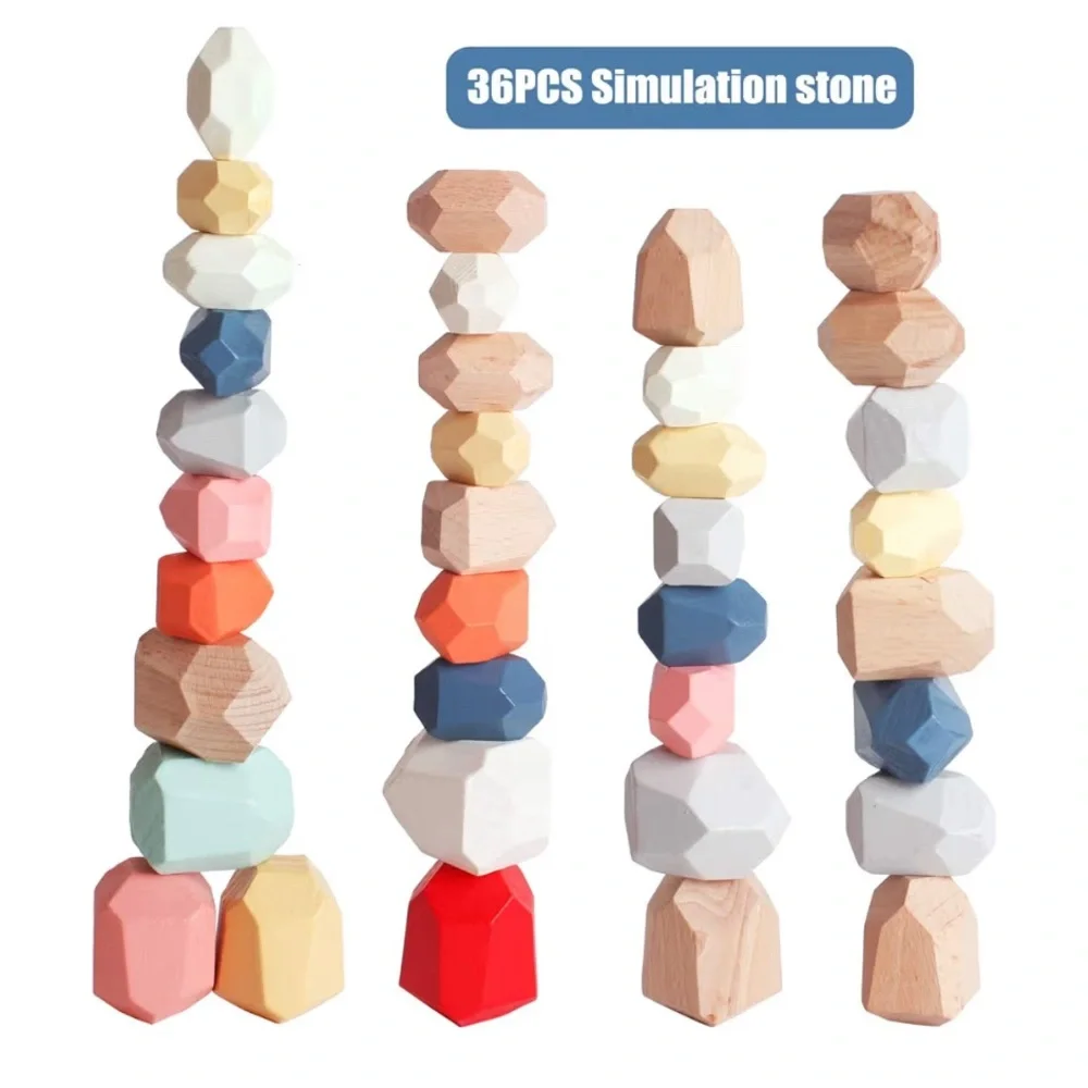 Sorting stacking rocks, wooden 36 pcs - Picture 3 of 10